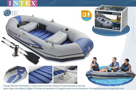 Intex Bateau Pneumatique Haute Gamme Mariner 3 places | pompe + 2 Rame + Sac