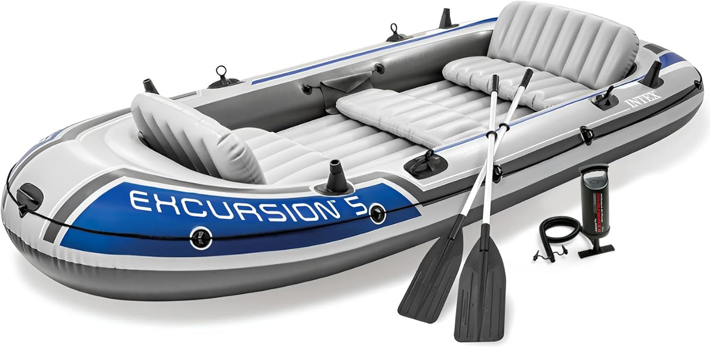 Intex Excursion 5 PLaces Bateau Pneumatique | 366x168x43 cm | pompe + 2 Rame + Sac