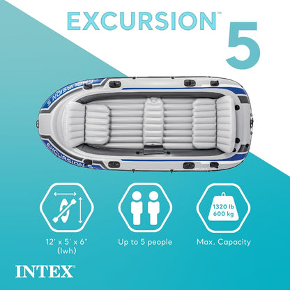 Intex Excursion 5 PLaces Bateau Pneumatique | 366x168x43 cm | pompe + 2 Rame + Sac