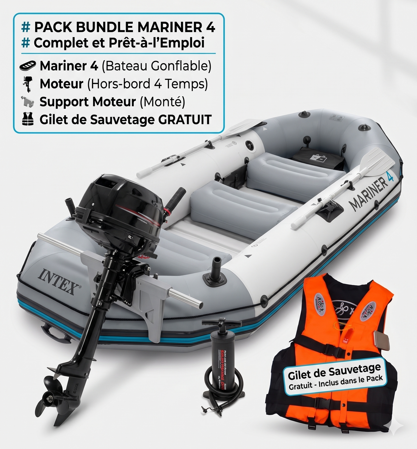 Intex Bateau Pneumatique Haute Gamme Mariner 4 places | pompe + 2 Rame + Sac