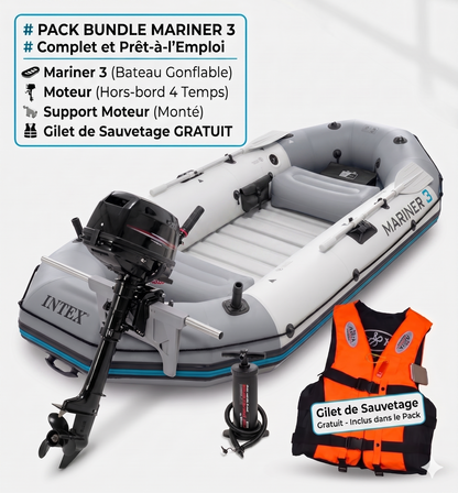 Intex Bateau Pneumatique Haute Gamme Mariner 3 places | pompe + 2 Rame + Sac