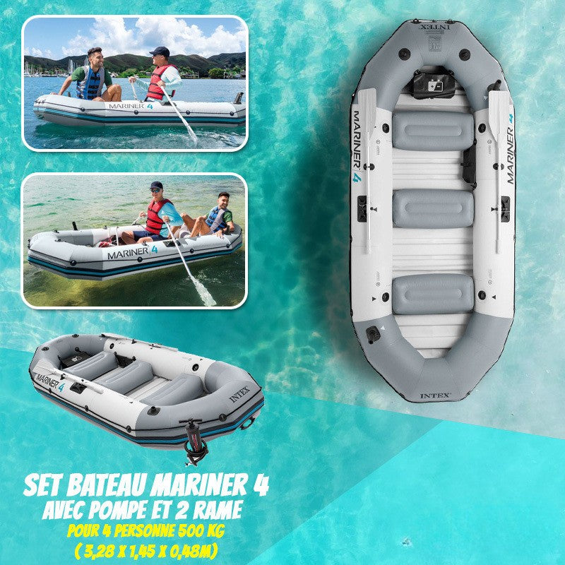 Intex Bateau Pneumatique Haute Gamme Mariner 4 places | pompe + 2 Rame + Sac