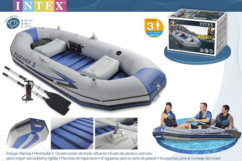 Intex Bateau Pneumatique Haute Gamme Mariner 3 places | pompe + 2 Rame + Sac